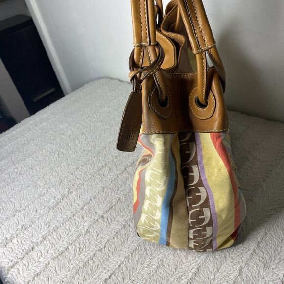 Fossil Logo Leather And Fabric Shoulder Tote Bag Purse Key‎ Multicolor Y2K - Picture 8 of 14